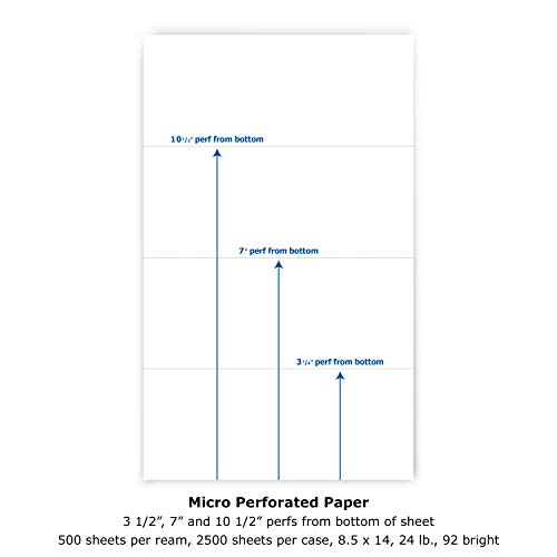 PrintWorks Professional Perforated Paper for Statements, Invoices, Gift Certificates, Coupons and More, 8.5 x 14, 24 lb, 3 Horizontal Perfs 3 1/2", 7" and 10 1/2" From Bottom, 2500 Sheets, White (04177)