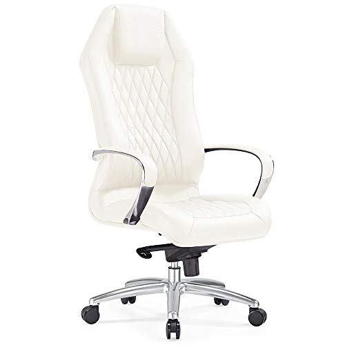 Modern Ergonomic Sterling Leather Executive Chair with Aluminum Base- Cream