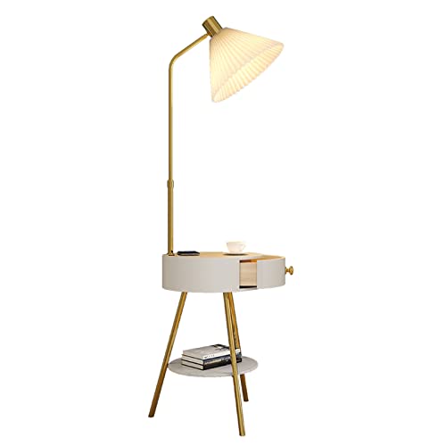 VejiA Floor Lamp with End Table, USB Charging Port, and Wireless Charger - Nordic Bedside Nightstand Lighting