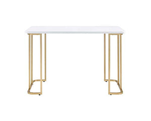 Knocbel Contemporary Computer Desk Home Office Workstation Writing Table with Metal Tube Base, 48" L x 24" W x 31" H (White and Gold)