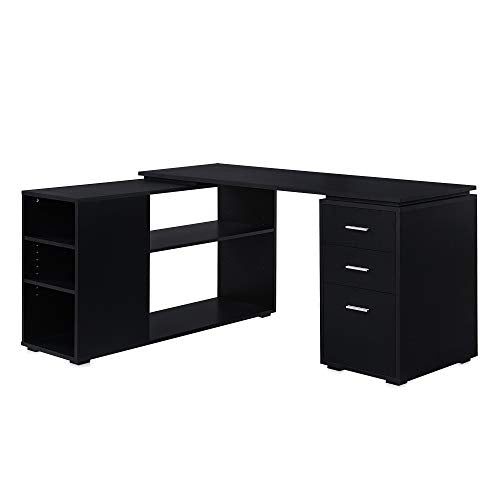 BELLEZE Trition L Shaped Computer Desk Home Office Corner Desk with Open Shelves and Drawers, Black