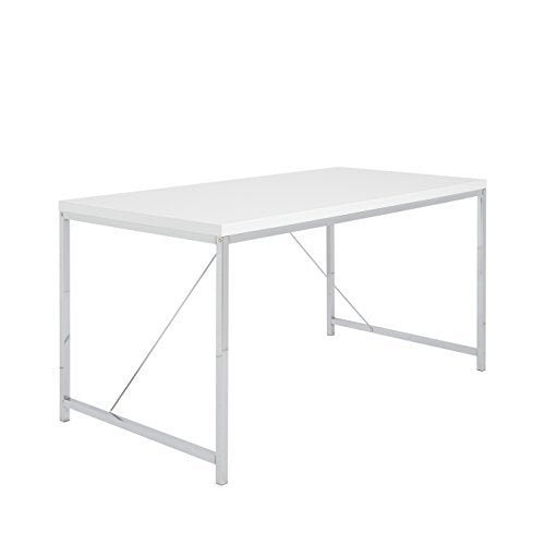 Eurø Style Gilbert High Gloss Lacquered Top Desk with Chromed Steel Frame, White