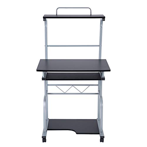 Portable Wooden Computer Desk Rolling Mobile Stand Workstation Laptop Table for Home Office Black