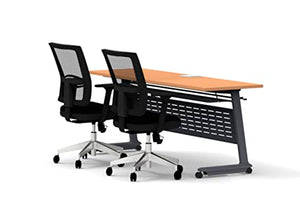 Team Tables Folding Training Seminar Classroom Tables Model 2688 Beech with Industrial Caster Z-Base, Modesty Panel, Shelf, Power + USB Outlet (Seating Included)