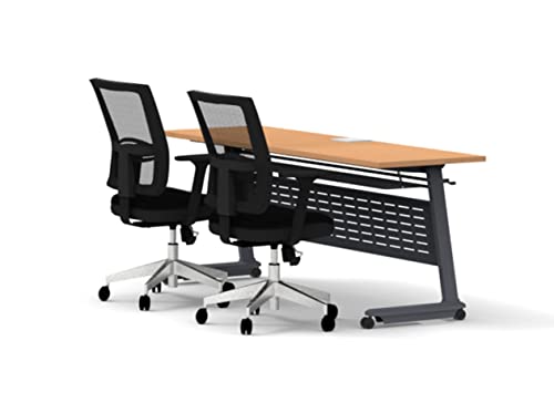 Team Tables Folding Training Seminar Classroom Tables Model 2688 Beech with Industrial Caster Z-Base, Modesty Panel, Shelf, Power + USB Outlet (Seating Included)