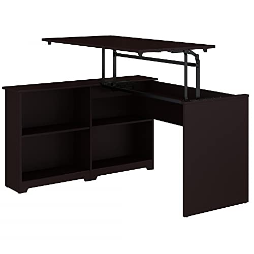 Bush Furniture Cabot 52W 3 Position Sit to Stand Corner Bookshelf Desk in Espresso Oak