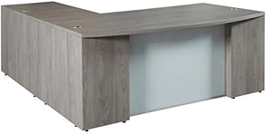 OFD Ultra Premium L-Shape Desk with Frosted Glass Panel, Gray Oak Finish