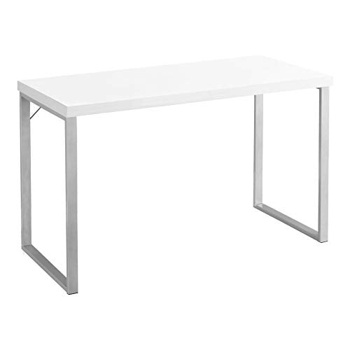 Monarch Specialties Computer Desk - Modern Contemporary Style - Home & Office Laptop Table Metal Legs - 48" L (White - Silver Metal)