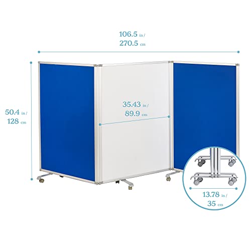 ECR4Kids Mobile Dry-Erase Room Divider and Partition, Double-Sided, Rolling Caster Wheels, 3-Panel Dry-Erase Board, Collapses for Easy Storage