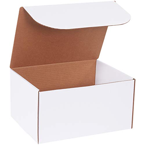 BOX USA Corrugated Cardboard Literature Mailers, 12 1/8 x 9 1/4 x 6 1/2 Inches, Tuck Top One-Piece, Die-Cut Shipping Boxes, Large White Mailing Boxes (Pack of 50)
