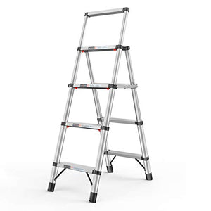 LUCEAE Folding Aluminum Step Stool, Non-Slip Wide Pedal, Portable Indoor Ladder - Silver
