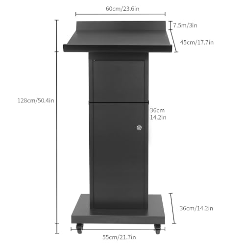 GARVIN Podium Stand with Locking Wheels, Slant Desktop, Large Storage - 50.4" H, Black
