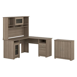 Bush Furniture Cabot 60W L Shaped Desk with Hutch, Storage Cabinet - Ash Gray