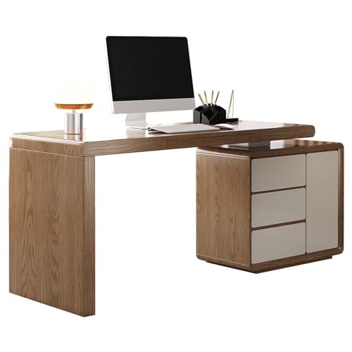Lartis L-Shape Walnut Office Desk with Integrated Cabinet