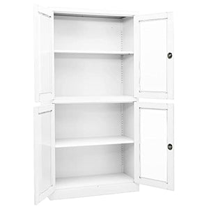 KTHLBRH Office Cabinet | Employee Locker Cabinet | Freestanding Metal File Cabinet | White Steel & Tempered Glass | 35.4"x15.7"x70.9