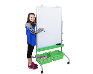 Luxor Furniture Mobile School Classroom Double Sided Magnetic Whiteboard Chart Stand with 2 Storage Bins - Green, White,Green