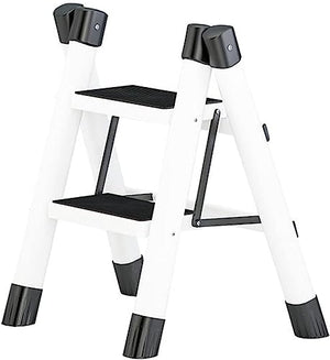 LUCEAE Folding Step Stool, 2 Steps, Sturdy Steel Ladder - Non-Slip Tread, Multi-Purpose Portable Organizer