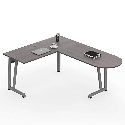 Linea Italia Workstation L-Shaped Corner Easy to Assemble Executive Desk | Computer Table for Home or Office, 55" x 71", Ash