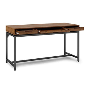 SIMPLIHOME Banting SOLID WOOD and Metal Modern Industrial 60 inch Wide Home Office Desk, Writing Table, Workstation, Study Table Furniture in Medium Saddle Brown with 2 Drawerss