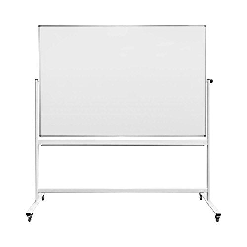 Thornton's OFFICE SUPPLIES Magnetic Reversible Mobile Dry Erase Whiteboard Easel, 70" L x 48" W, White/Silver