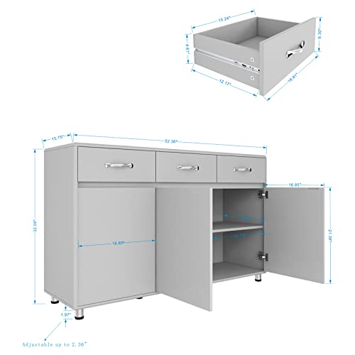 GLCHQ Storage Drawer File Cabinet Side Cabinet Entryway Console Side Tables (Three Drawers, Three Doors, Grey)