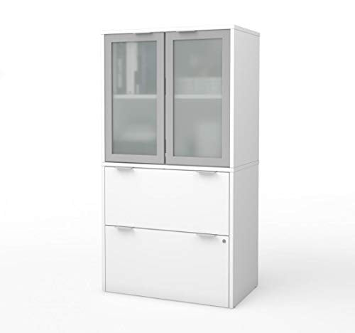 Bestar Lateral File Cabinet with Frosted Glass Doors Hutch - i3 Plus