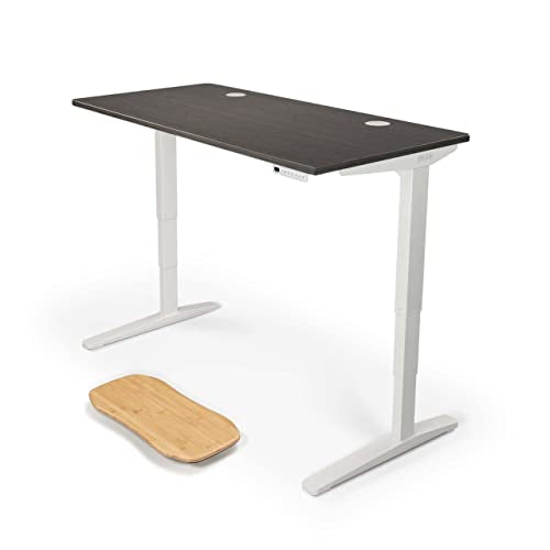 UPLIFT Desk Ash Gray Laminate Standing Desk 60x30 2-Leg V2 C-Frame White Advanced Keypad Wire Management Kit