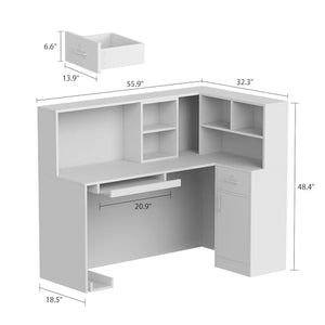 MOUMON L-Shaped Reception Desk with Storage, Marble White (55.9”W x 32.3”D x 48.4”H)