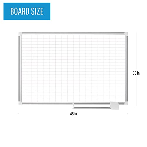 MasterVision Planning Board Porcelain Dry Erase Magnetic 1" x 2" Grid, 36" x 48", Whiteboard with Aluminum Frame