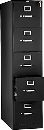 HON Five-Drawer Full-Suspension File Cabinet, Letter Size, Black