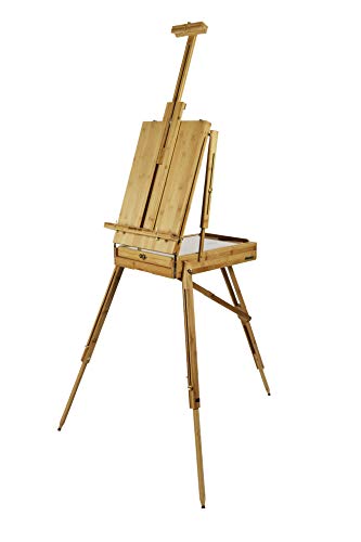 Pacific Arc Solid Bamboo French Box Field Easel with Palette and Sketchbox, 34 Inch Canvas Size for Painting, Drawing, Watercolors,Sketching, Pictures, Signs, Posterboards