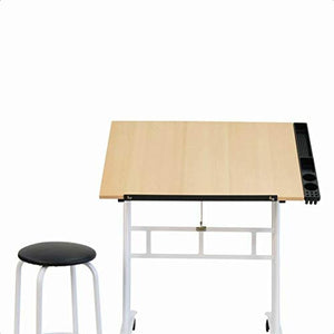 2 Piece Wood Drafting Table Set, Top Material: Wood, Base Material: Metal