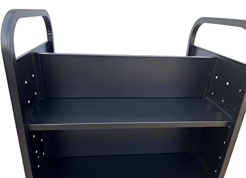 Workington Rolling Book Truck with 3 Flat Shelves, Double Sided - Black