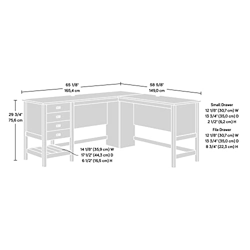 Sauder Cottage Road L-Desk, Mystic Oak Finish, L: 65.12" x W: 58.66" x H: 29.76