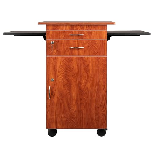 Oklahoma Sound Rolling Multimedia Presentation Cart Stand with Wheels, Cherry/Black
