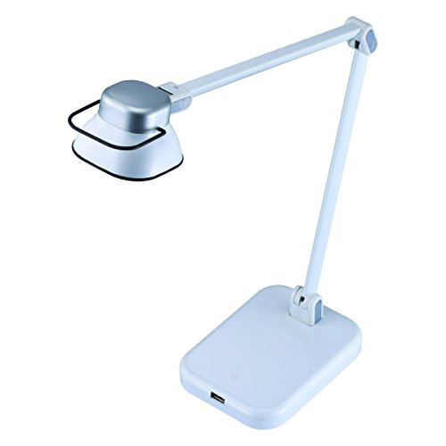 BLACK+DECKER PureOptics Elate Dual Arm 5W Flicker-Free Natural Daylight LED Desk Lamp with USB Charging Port, 2 Dimming Levels (263 Lumens), White (LED5NOV-WHT)