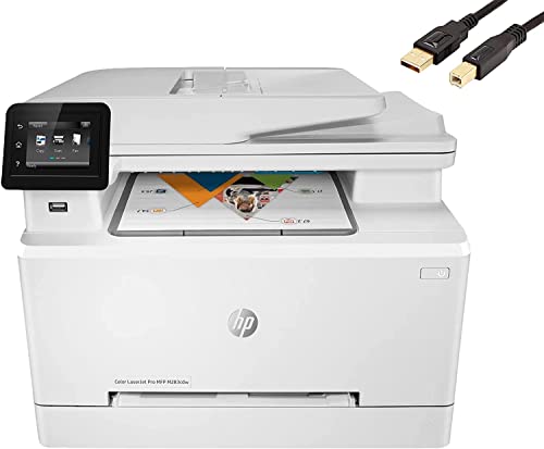 HP Color Laserjet Pro M283cdw-A Wireless All-in-One Laser Printer, Print Scan Copy Fax, 260-Sheet, 22ppm, 600x600DPI, White, Auto 2-Sided Printing, Remote Mobile Print, Durlyfish USB Printer Cable