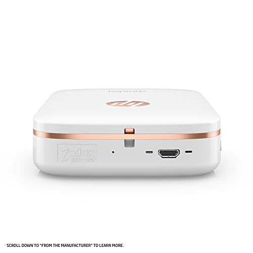 HP Sprocket Portable Photo Printer, X7N07A, Print Social Media Photos on 2x3 Sticky-Backed Paper - White