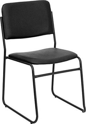 LIVING TRENDS Marvelius Stacking Chair 10 Pack - 1000 lb. Capacity, Black Vinyl, Sled Base