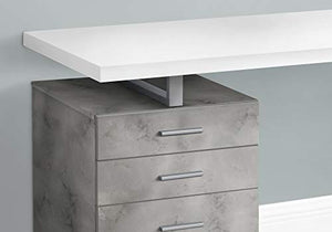 Monarch Specialties Laptop/Writing Floating Desktop-3 Storage Drawers-Left or Right Setup-Home Office Computer Desk, 48" L, White Top/Grey Concrete-Look