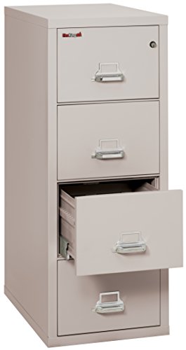 FireKing Fireproof Vertical File Cabinet (4 Letter Sized Drawers, Impact & Water Resistant) - 52.75" H x 17.75" W x 31.56" D, Platinum