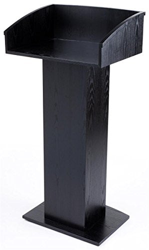 Displays2go Floor Standing Pulpit with Wood Grain Style, Pedestal Base, Black (LCTENCBK)