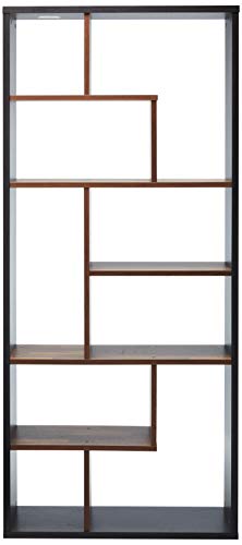 Major-Q 9092404 Modern Walnut and Espresso Finish Wooden Bookshelf with 6 Shelves and 8 Staggered Cubes