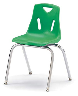 Berries Stacking Chairs with Chrome-Plated Legs, 18" Height, Green, Pack of 6