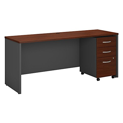 Bush Business Furniture Series C 72W x 24D Office Desk with Mobile File Cabinet in Hansen Cherry
