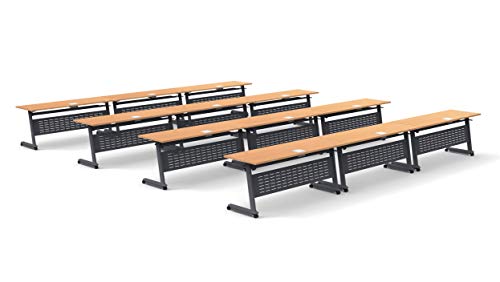 Team Tables 24 Person Folding Training Meeting Tables with Industrial Caster Z-Base, Modesty Panel, Shelf, Power+USB Outlet