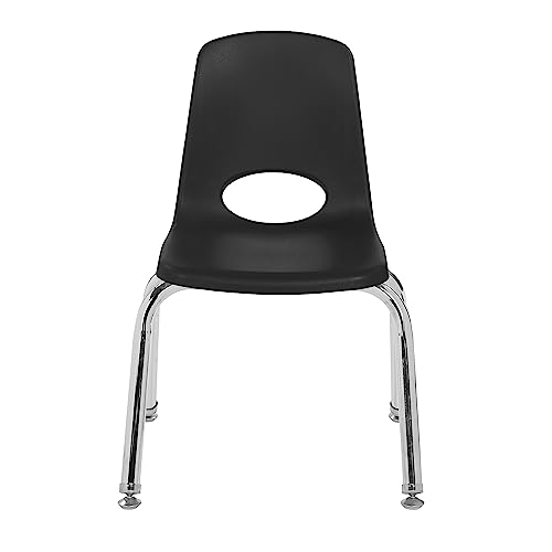 Factory Direct Partners School Stack Chair 12" with Chromed Steel Legs, Nylon Swivel Glides - Black (6-Pack)