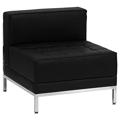 Offex Black Leather 7 Piece Sectional Reception Furniture Set