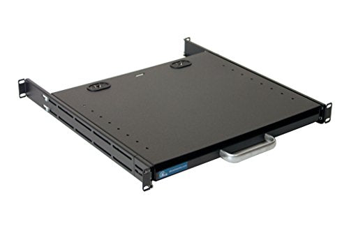 RSF1111BK21F4K2 1U Compact Rack Mount Keyboard Drawer with Retractable Mouse pad for Either Right or Left Hand Operator Supports 2 Post and 4 Post Rack from 15 inch up to 31 inch Depth Rack Cabinet