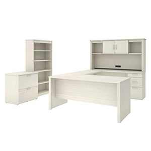 Bestar Logan U-Shaped Desk with Hutch, Lateral File Cabinet, Bookcase - 66W, White Chocolate